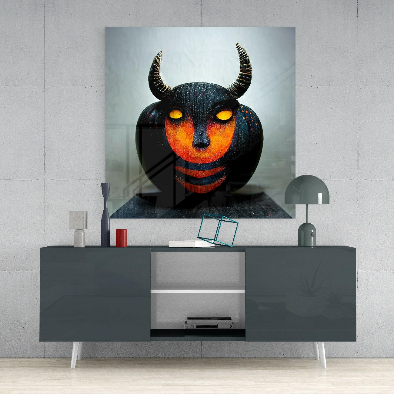 Evil Pumpkin Glass Wall Art  || Designers Collection.