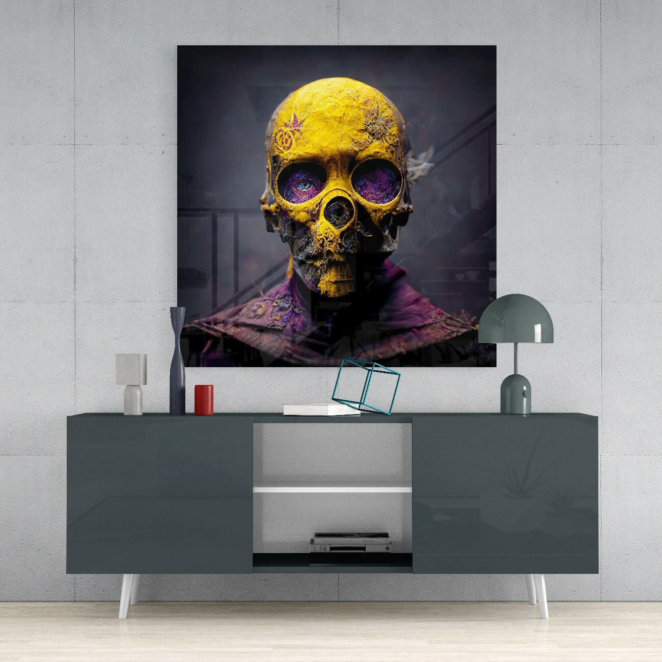 Yellow Mask Glass Wall Art  || Designer Collection.