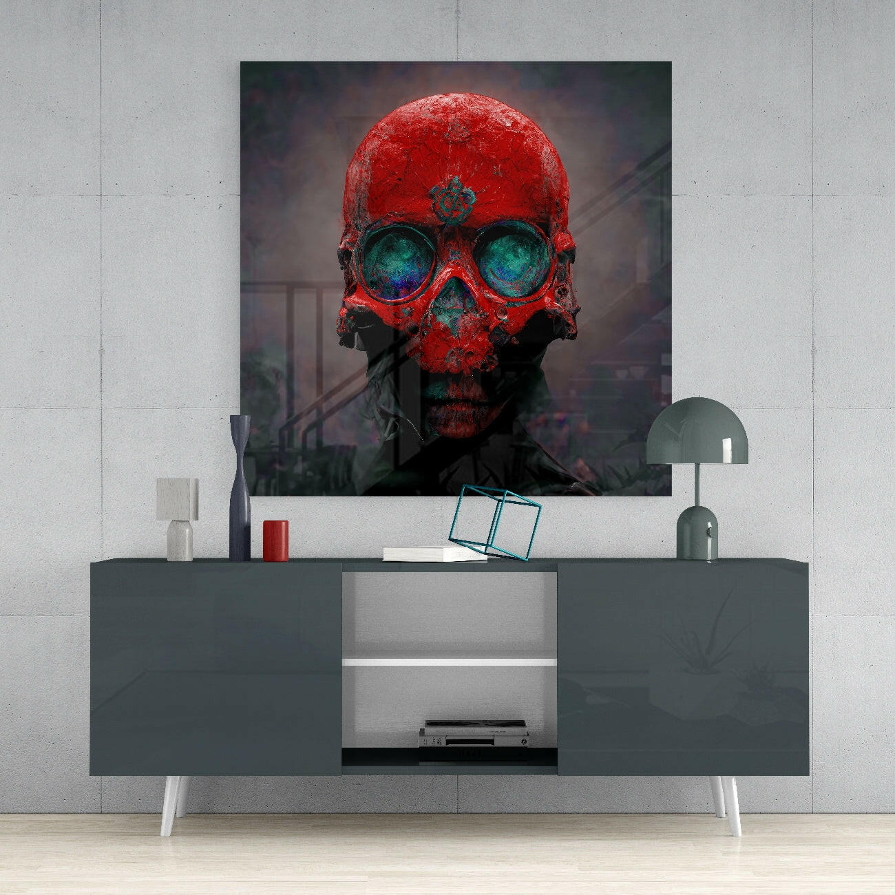 Red Head Glass Wall Art  || Designer Collection.