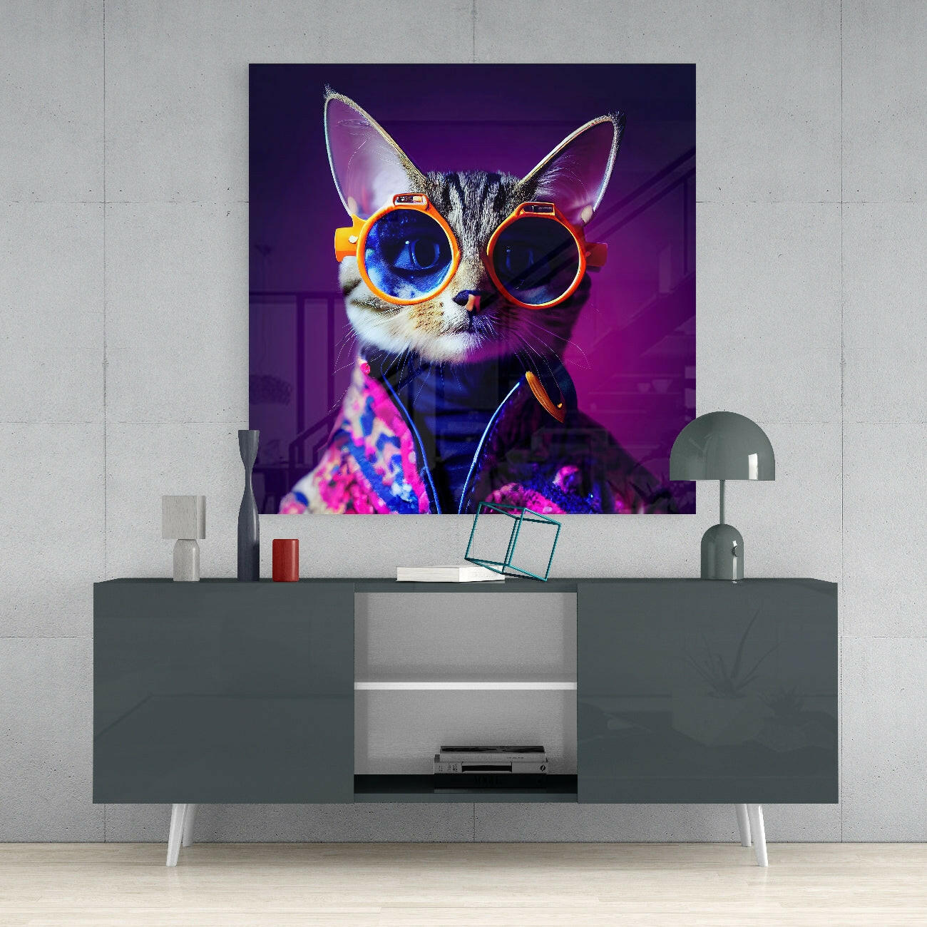 Curious Cat Glass Wall Art  || Designers Collection.