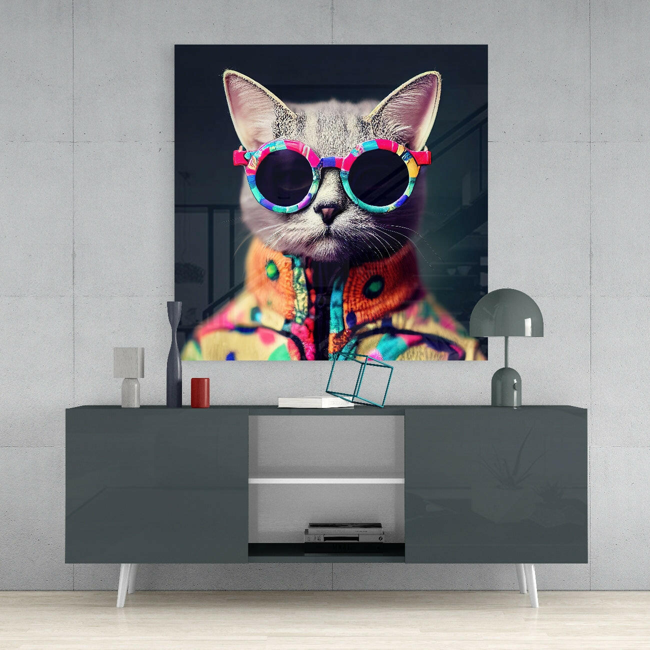 The Coolest Cat Glass Wall Art  || Designer Collection.