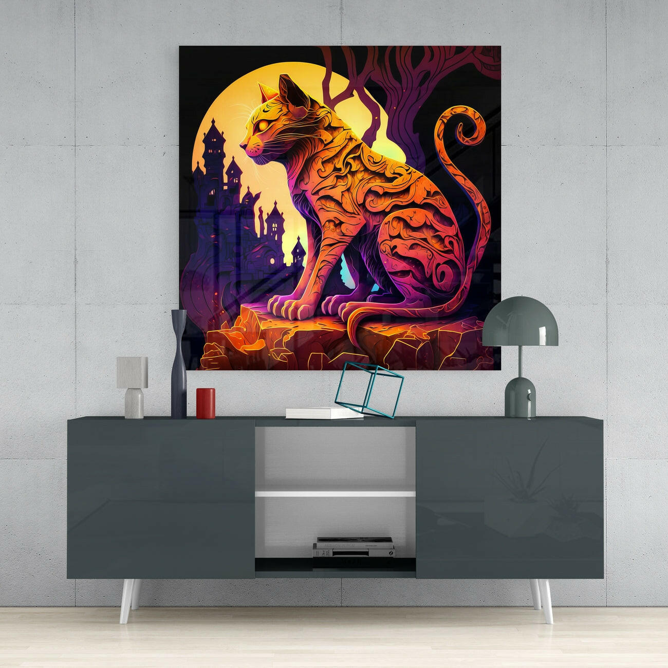 Ancient Cat Glass Wall Art  || Designers Collection | Insigne Art Design.