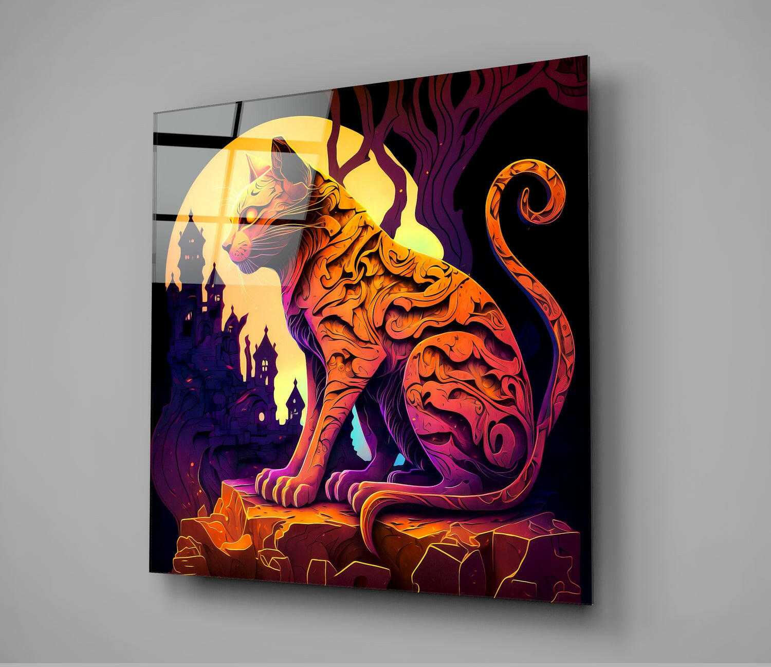 Ancient Cat Glass Wall Art  || Designers Collection | Insigne Art Design.