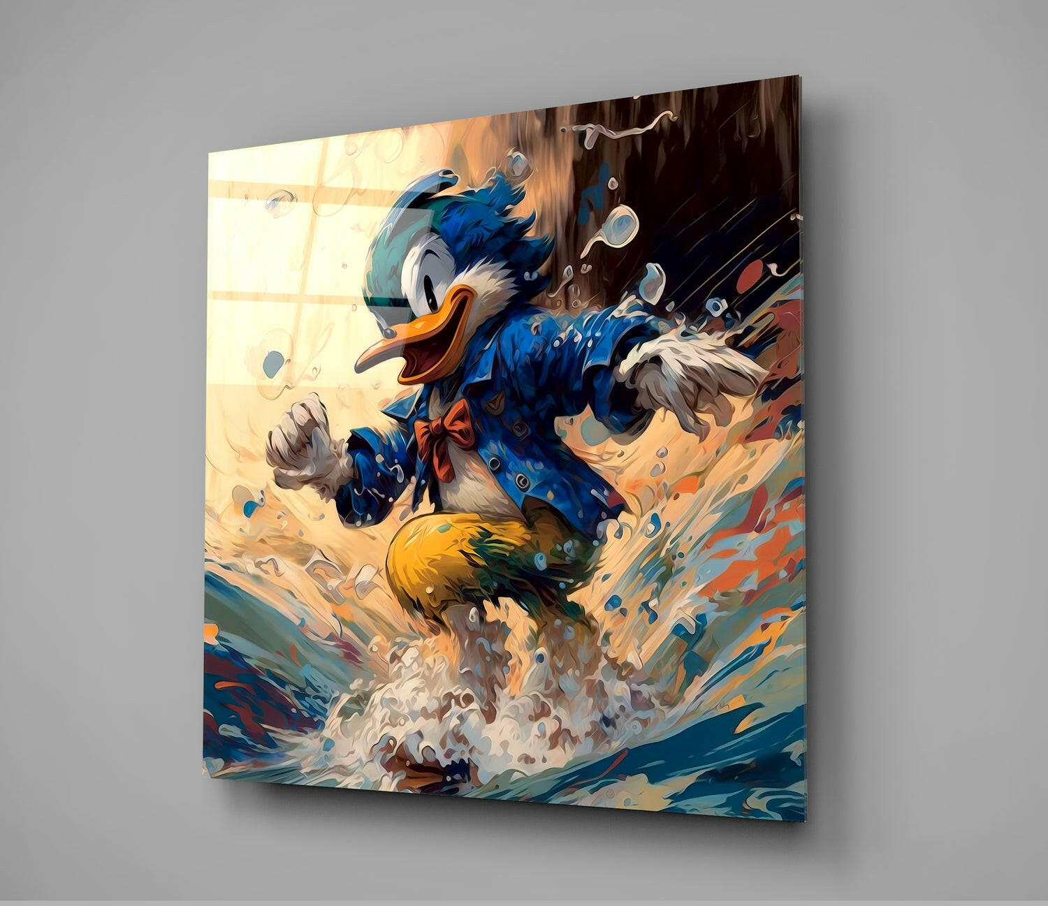 Surfing Duck Glass Wall Art  || Designer Collection | Insigne Art Design.