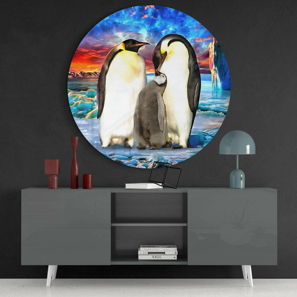 Penguin Family Glass Wall Art.