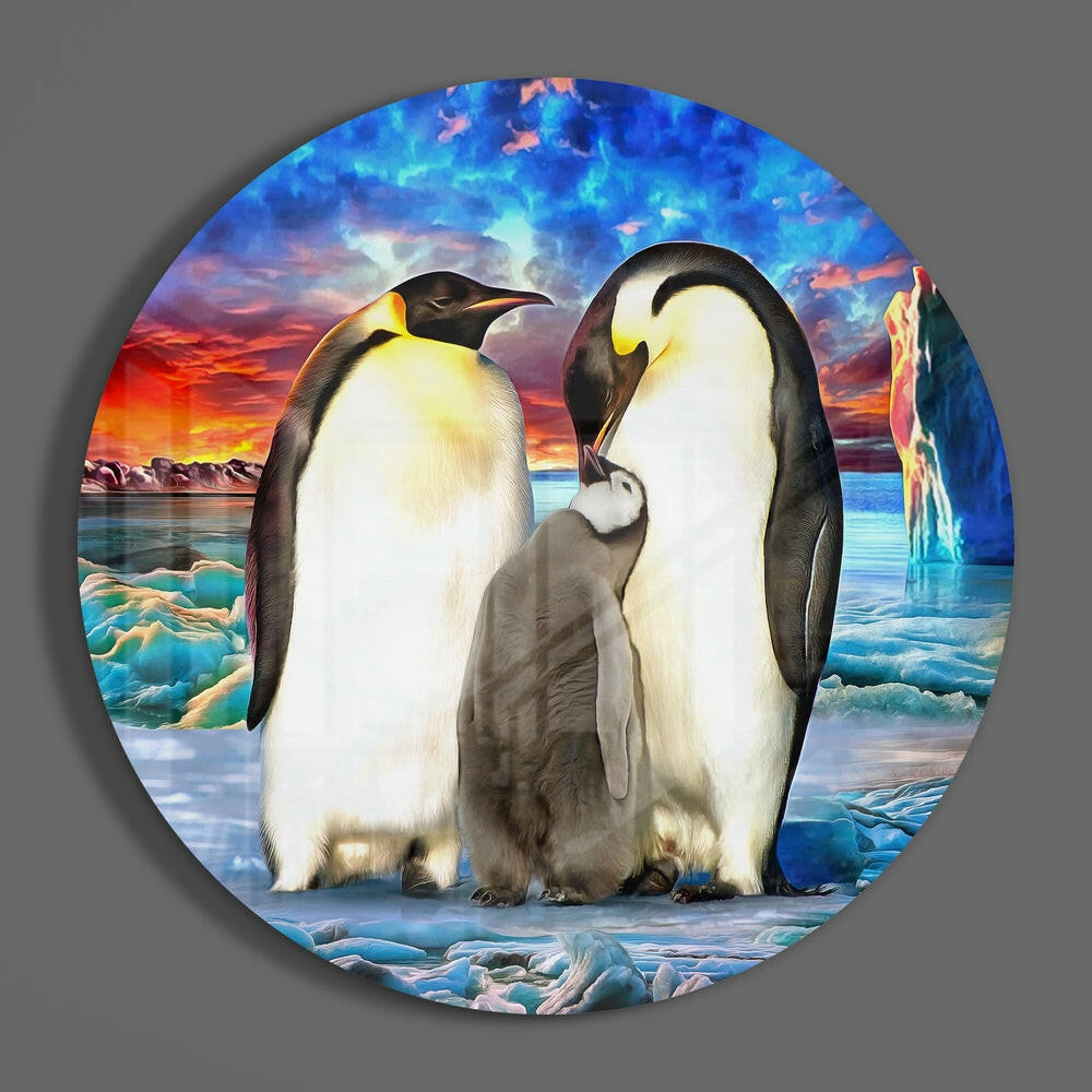 Penguin Family Glass Wall Art.