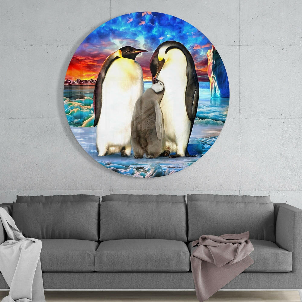 Penguin Family Glass Wall Art.
