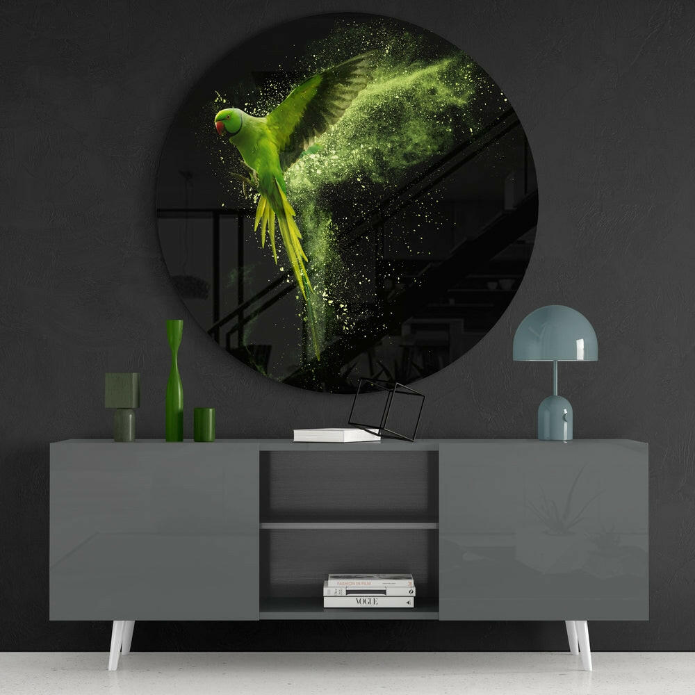 Green Parrot Glass Wall Art.
