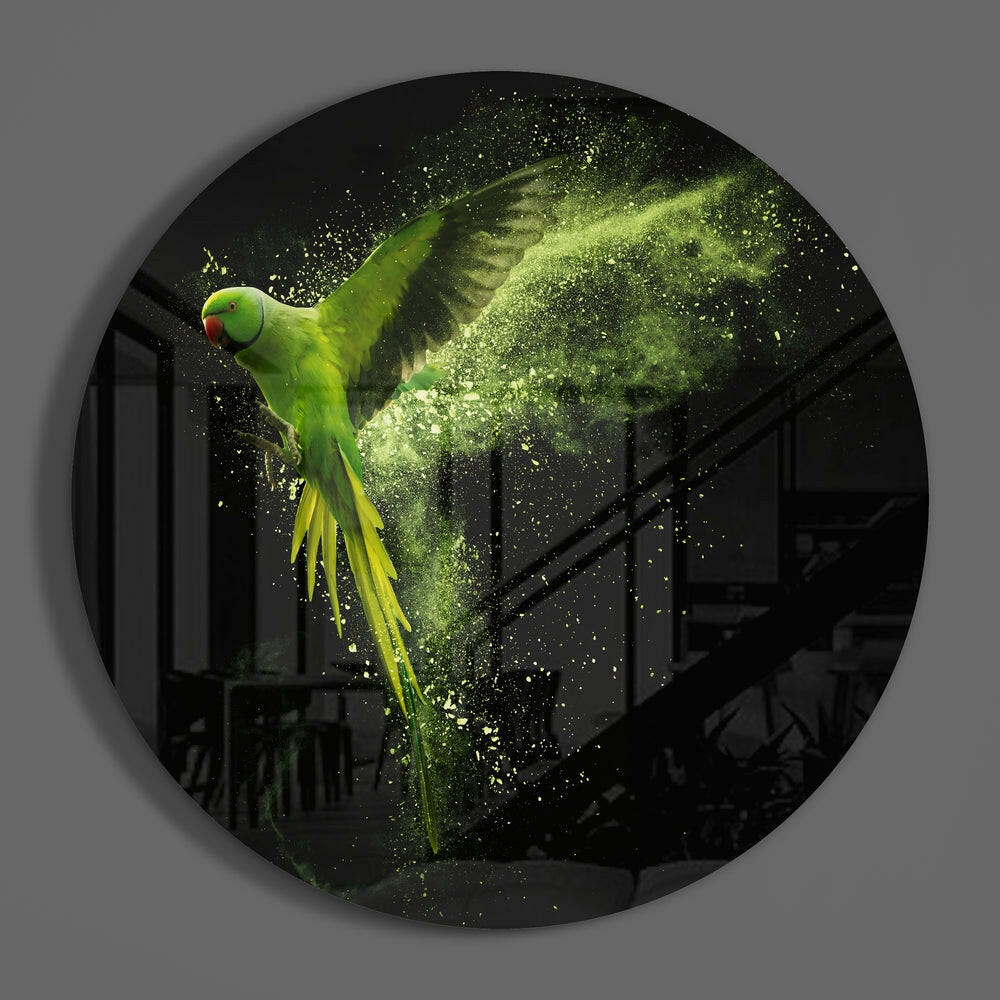 Green Parrot Glass Wall Art.