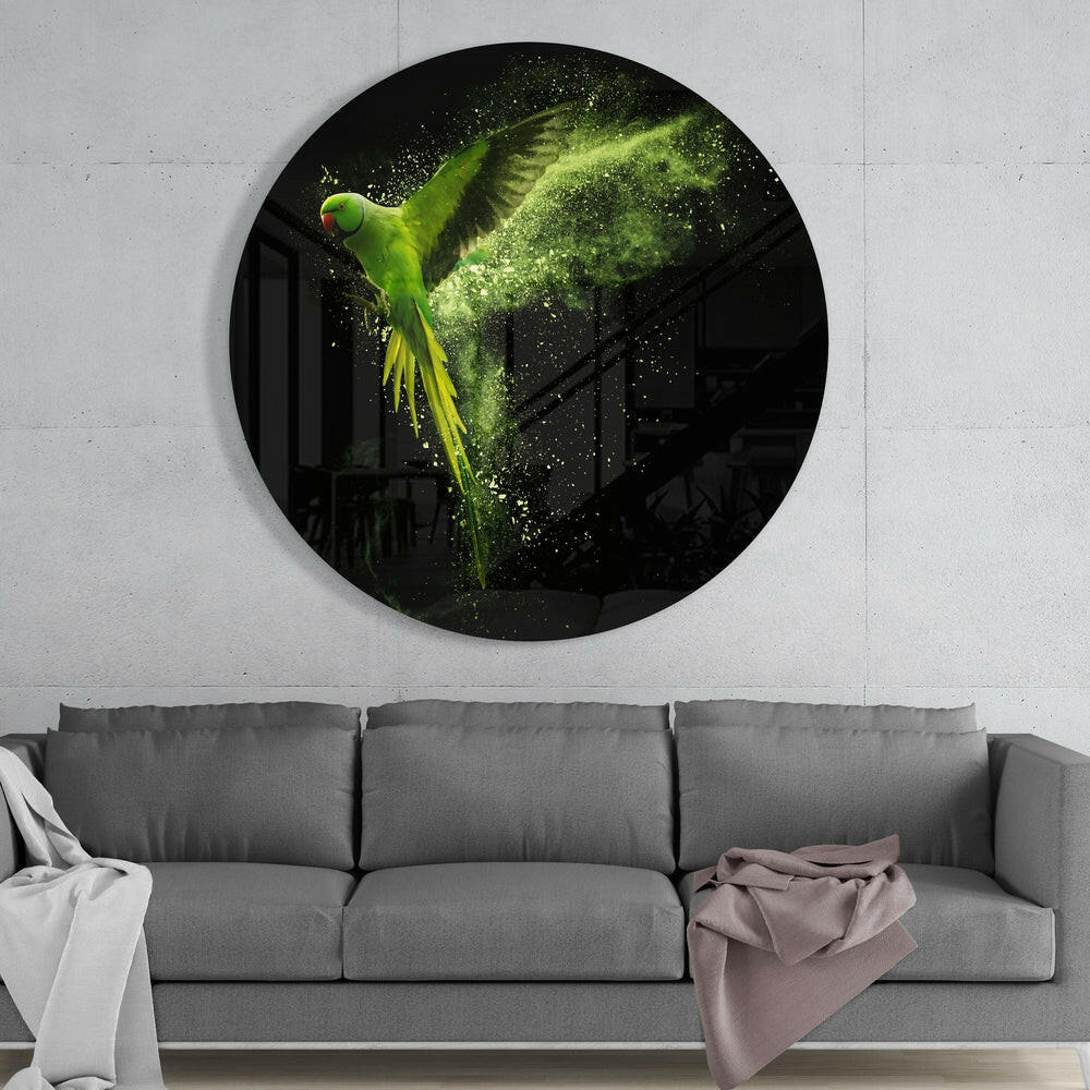 Green Parrot Glass Wall Art.