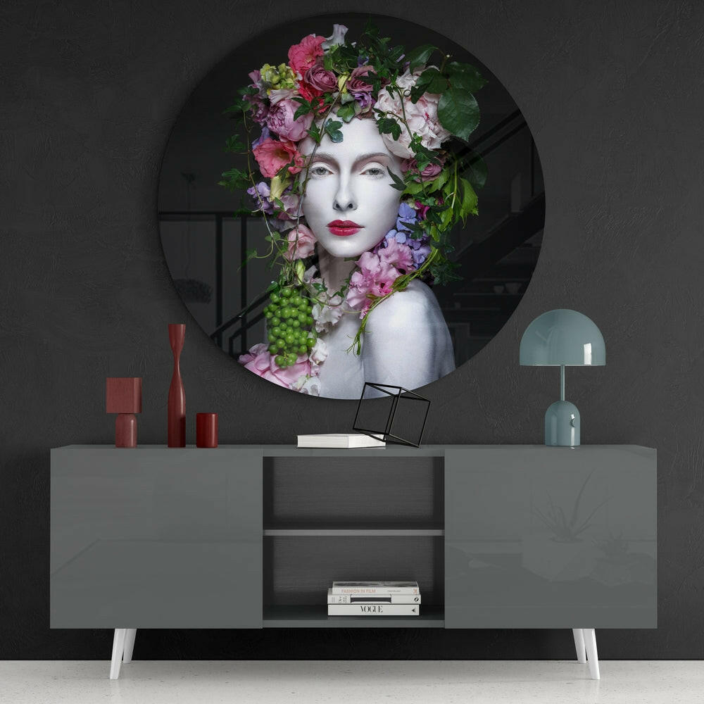 Floral Woman Glass Wall Art.