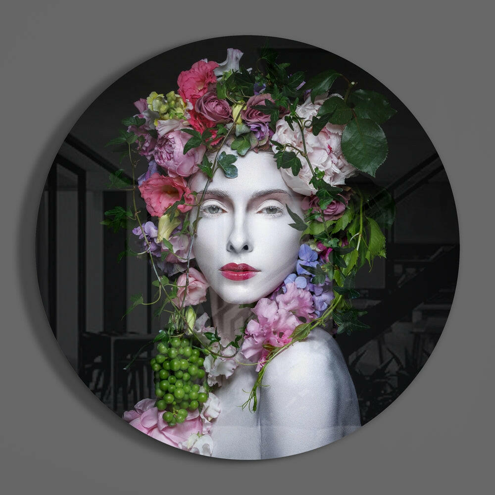 Floral Woman Glass Wall Art.