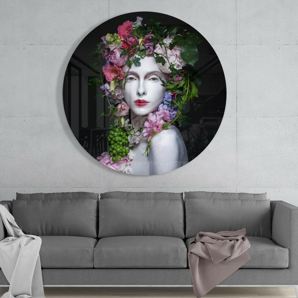 Floral Woman Glass Wall Art.