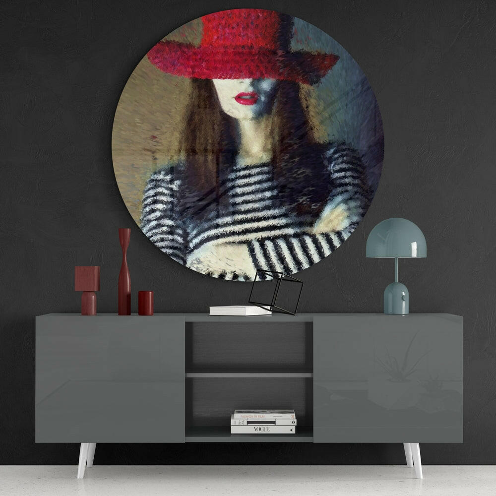Woman in Hat Glass Wall Art.