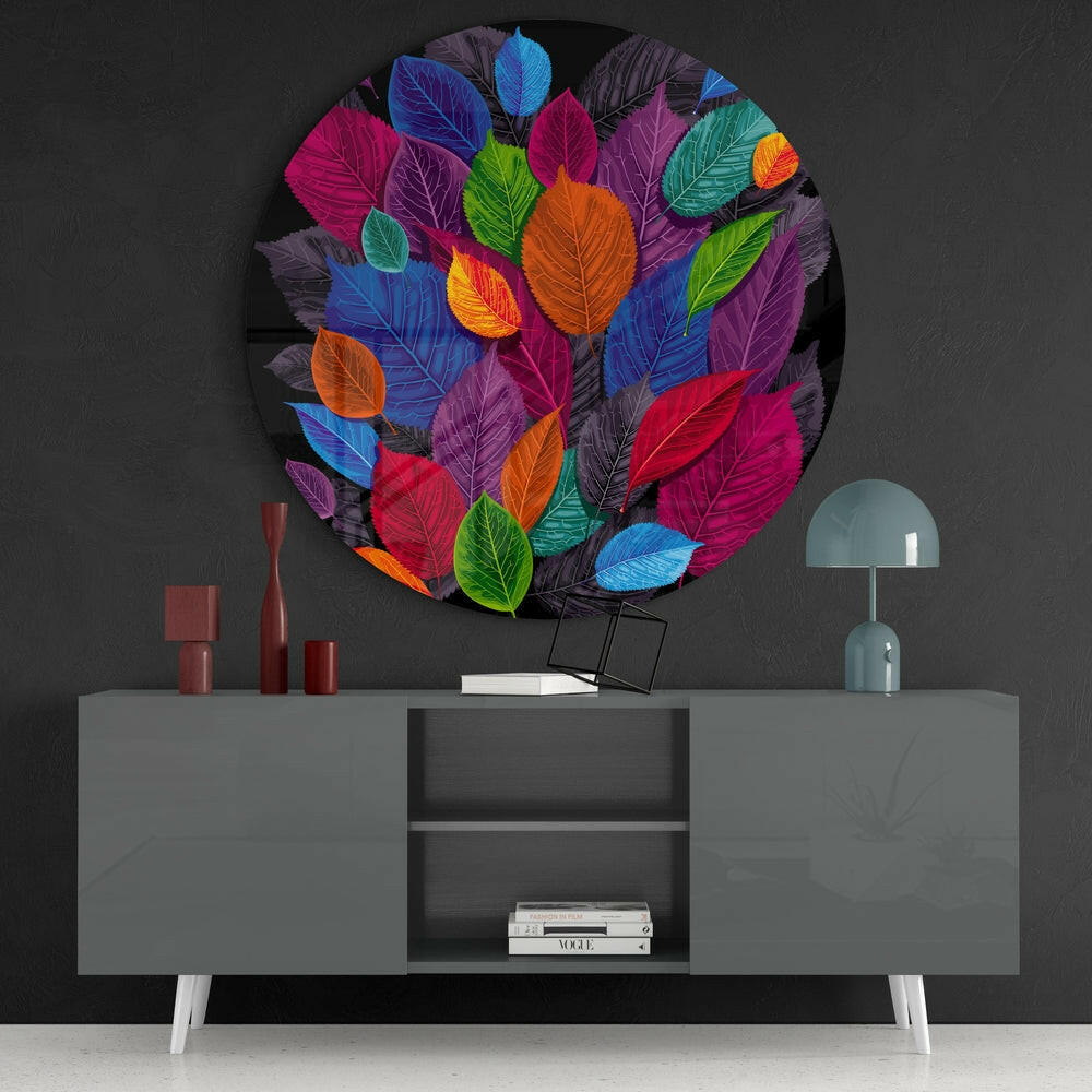 Colorful Leaves Glass Wall Art.