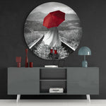 Girl with Red Umbrella Glass Wall Art.