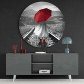 Girl with Red Umbrella Glass Wall Art.