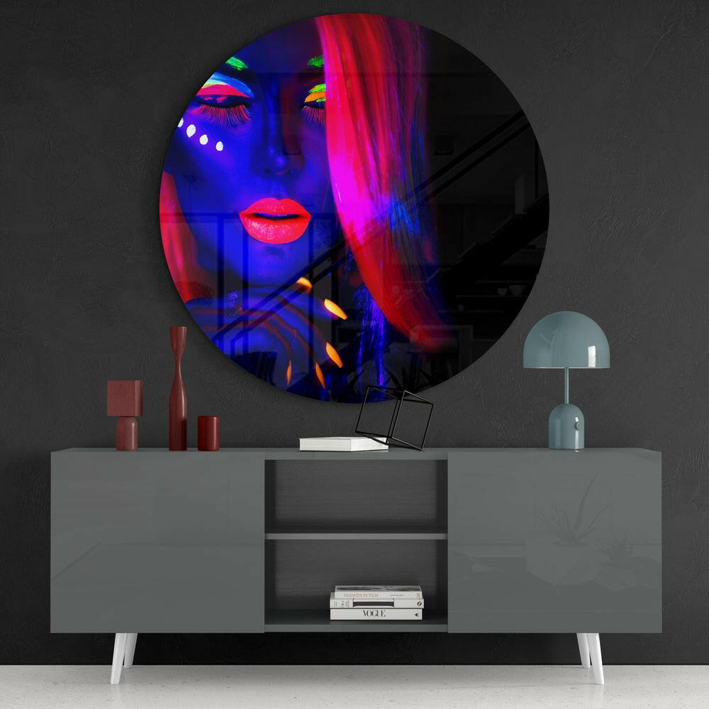 Neon Woman Glass Wall Art.