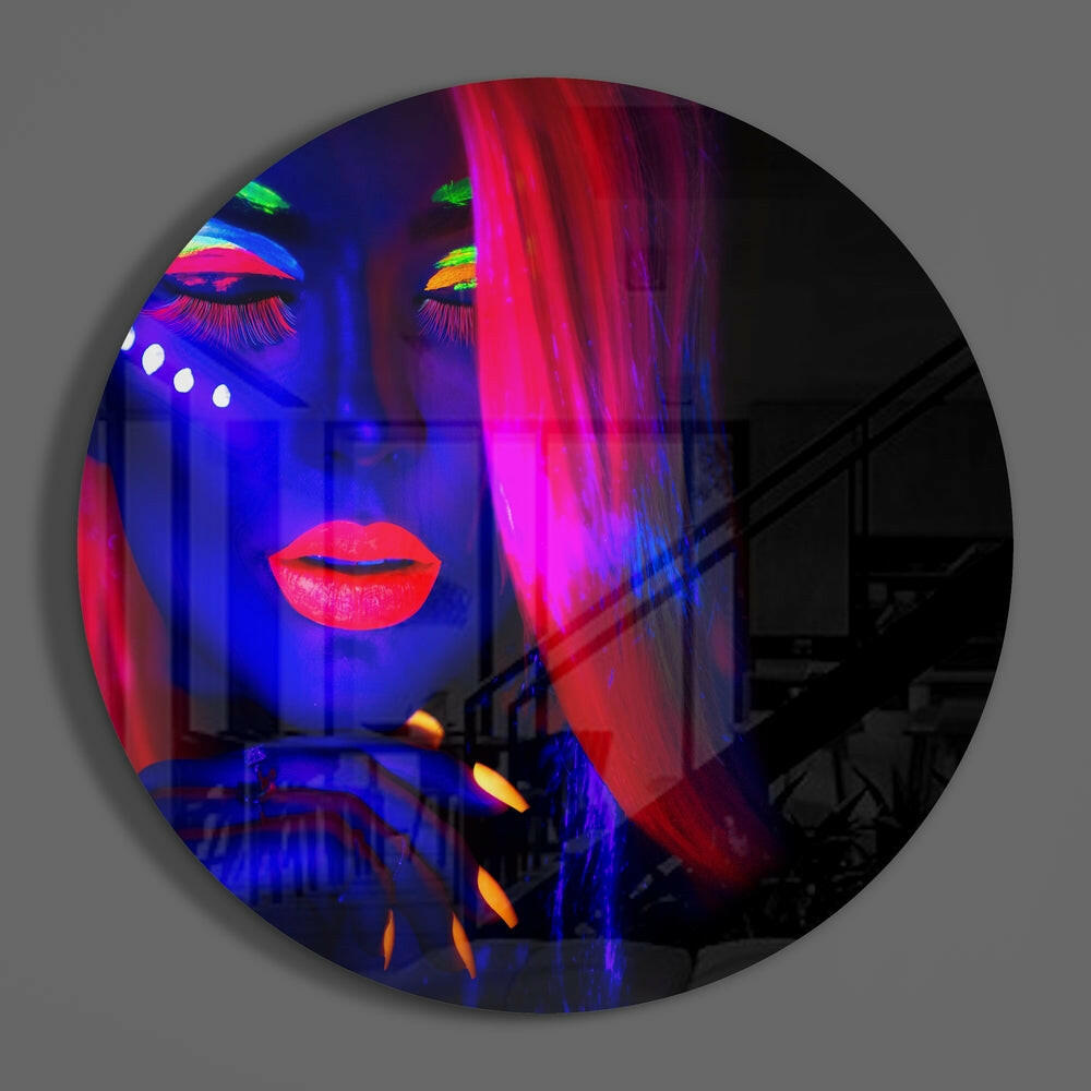 Neon Woman Glass Wall Art.