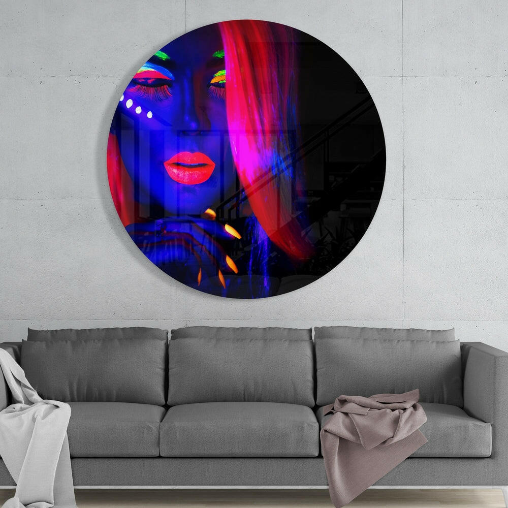 Neon Woman Glass Wall Art.