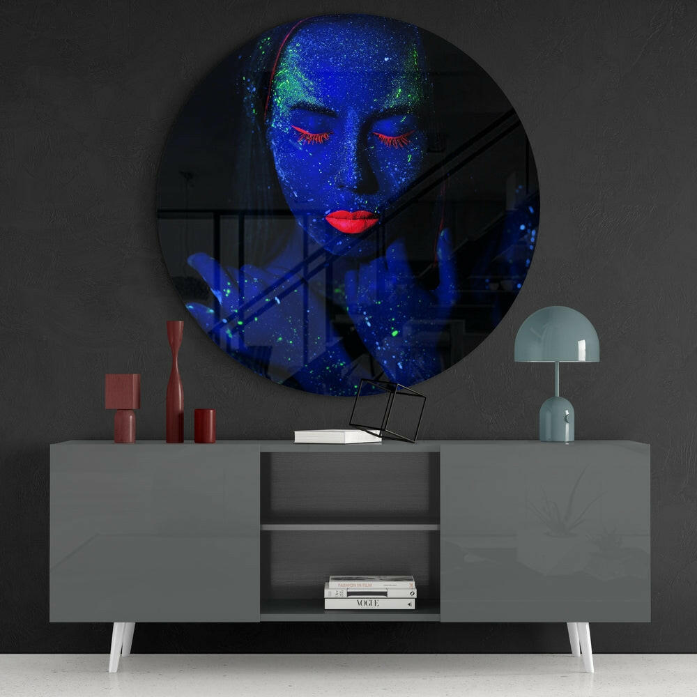 Neon Woman Glass Wall Art.