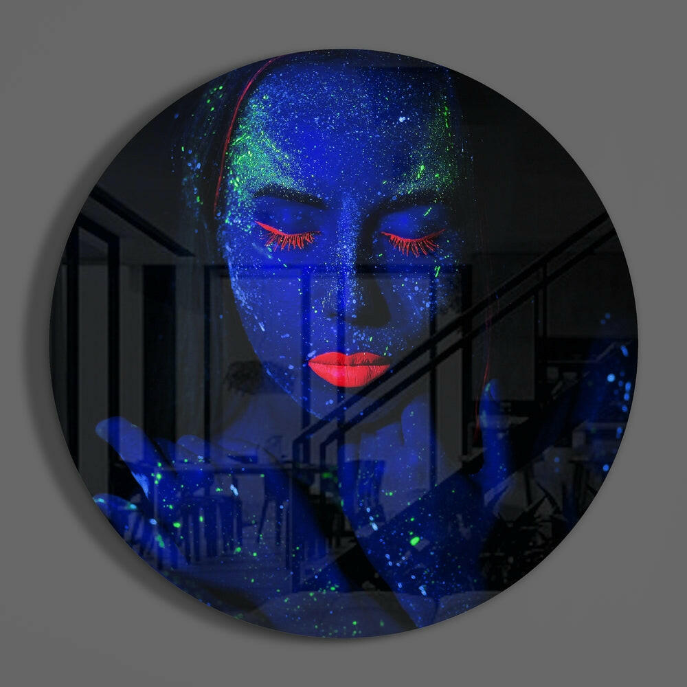 Neon Woman Glass Wall Art.