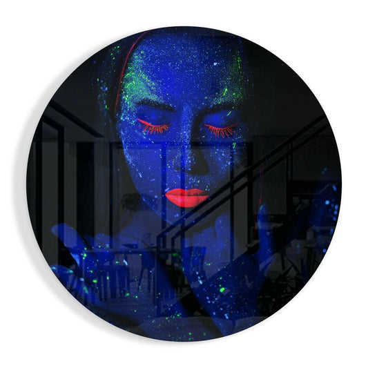 Neon Woman Glass Wall Art.