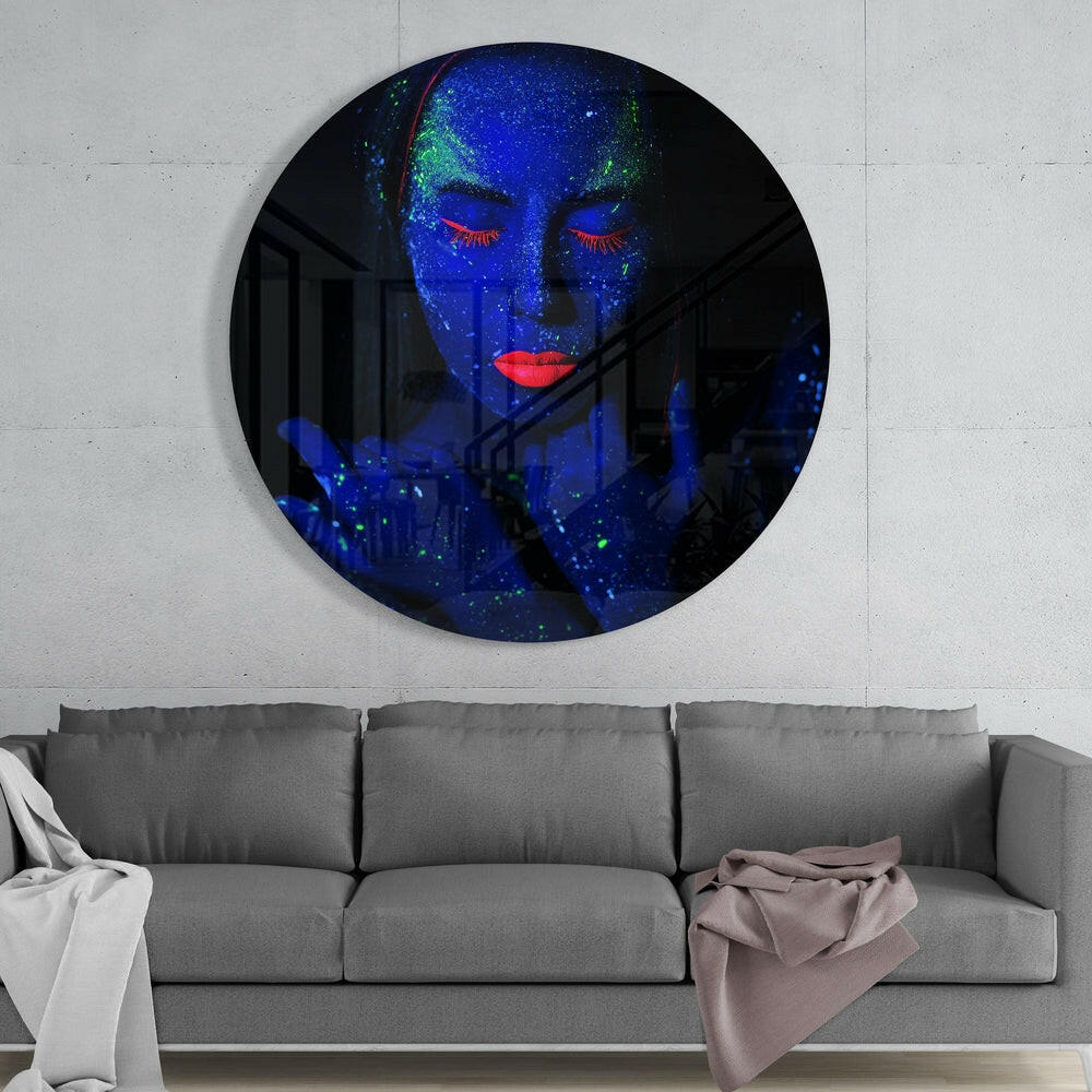 Neon Woman Glass Wall Art.