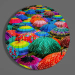 Colorful Umbrellas Glass Wall Art.