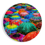 Colorful Umbrellas Glass Wall Art.