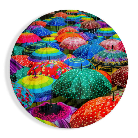 Colorful Umbrellas Glass Wall Art.