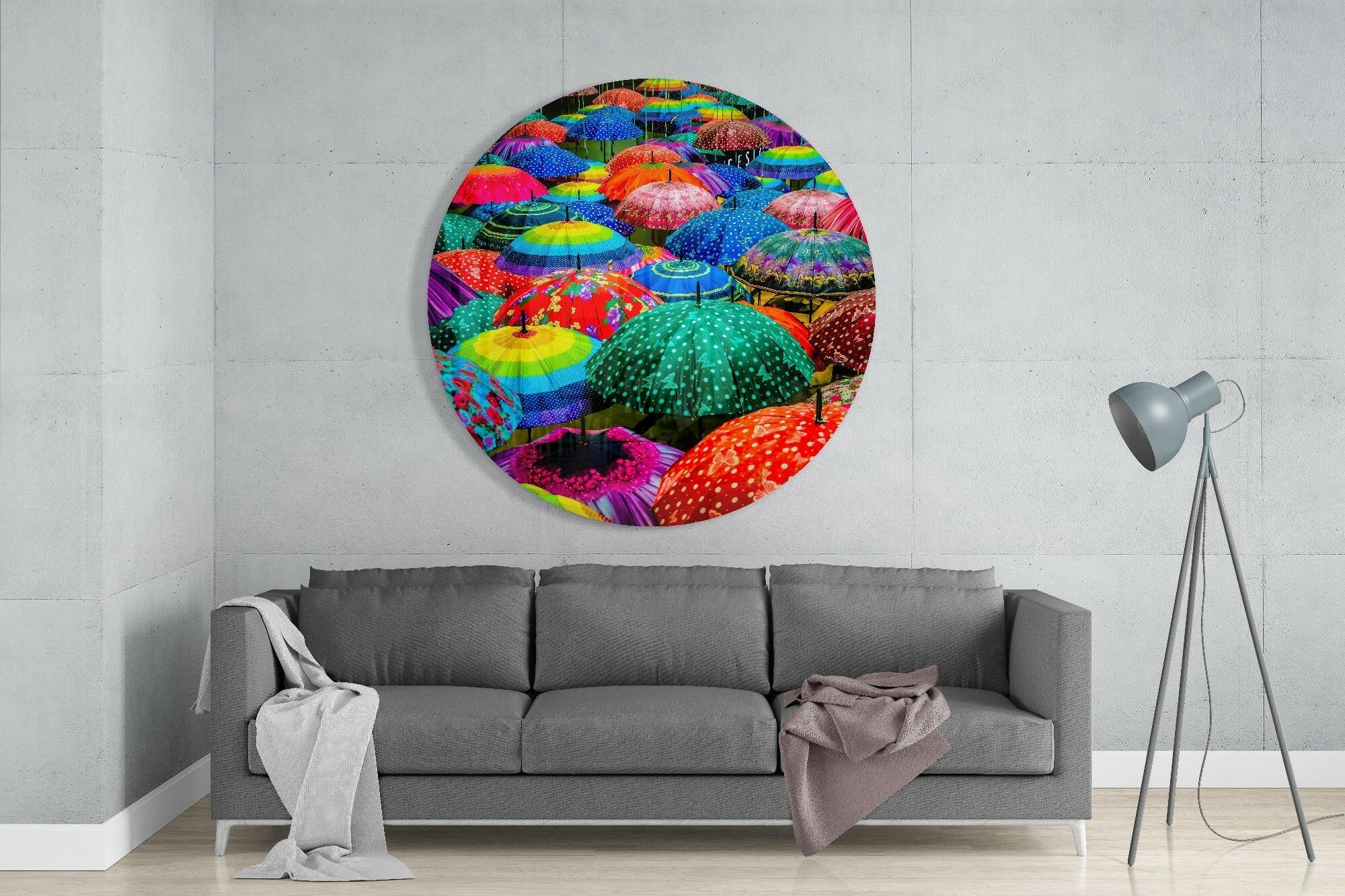 Colorful Umbrellas Glass Wall Art.