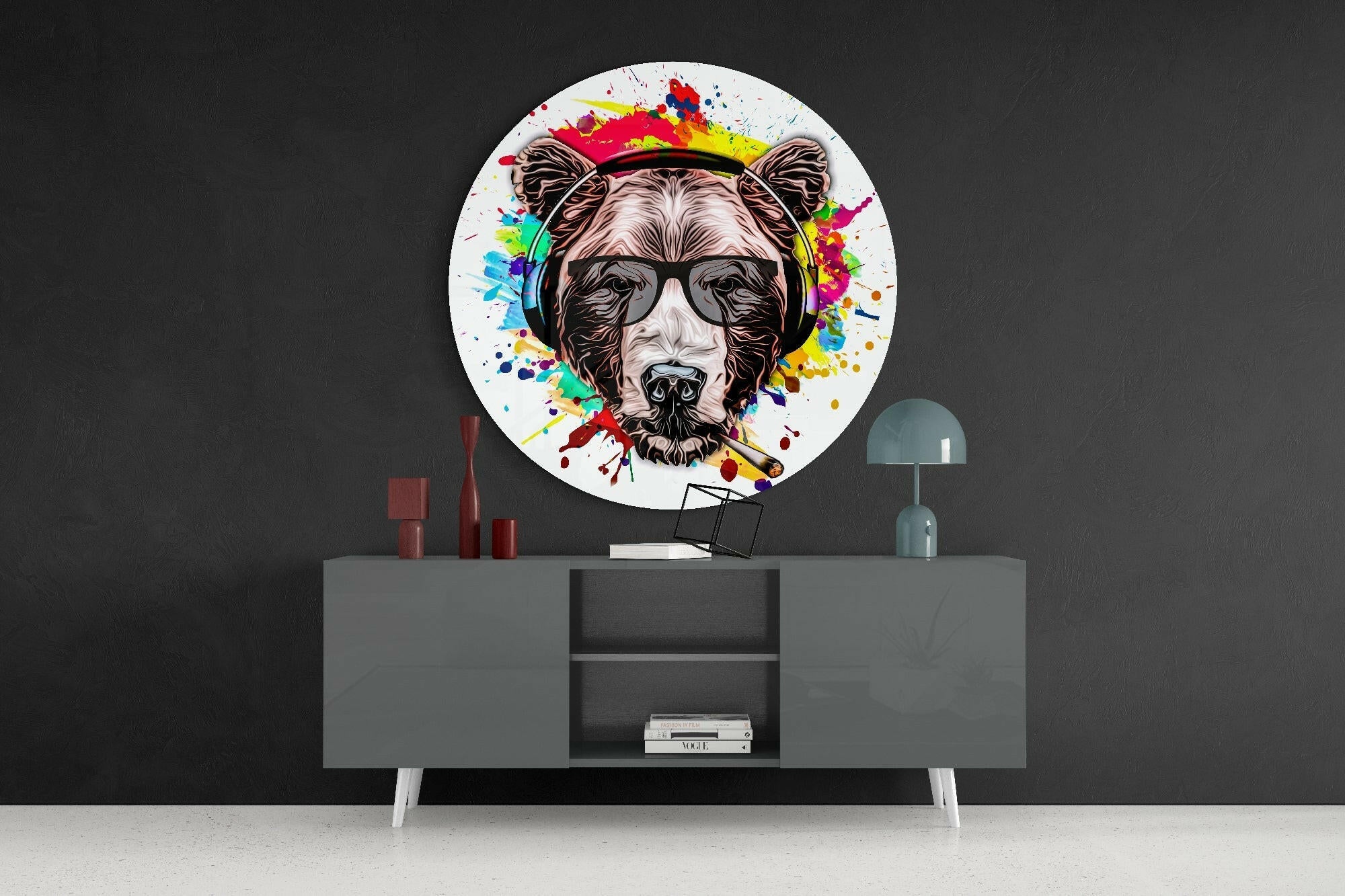 Musician Bear Glass Wall Art.