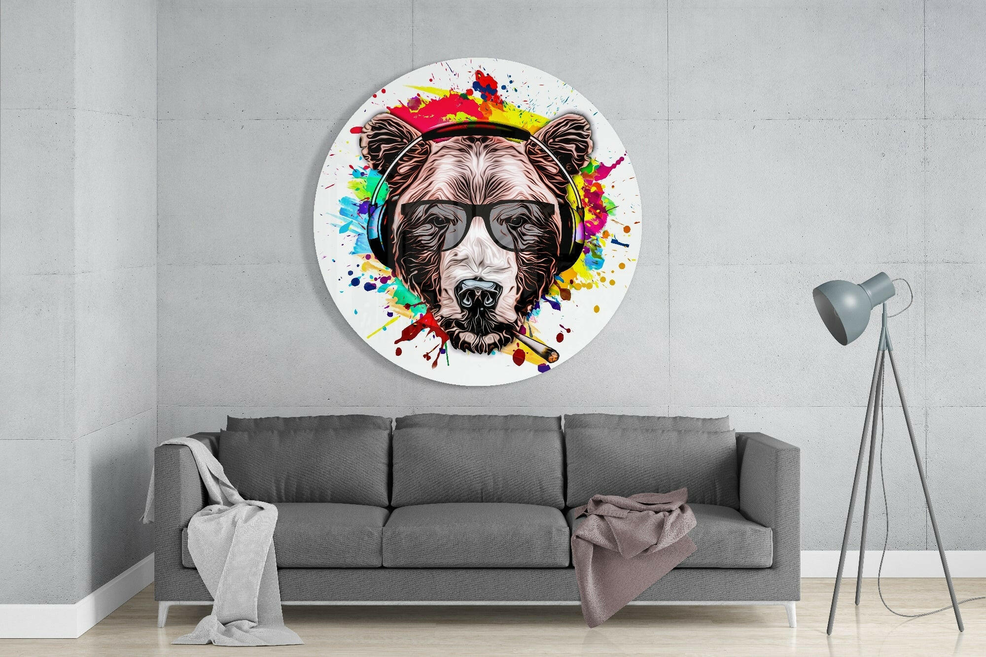 Musician Bear Glass Wall Art.