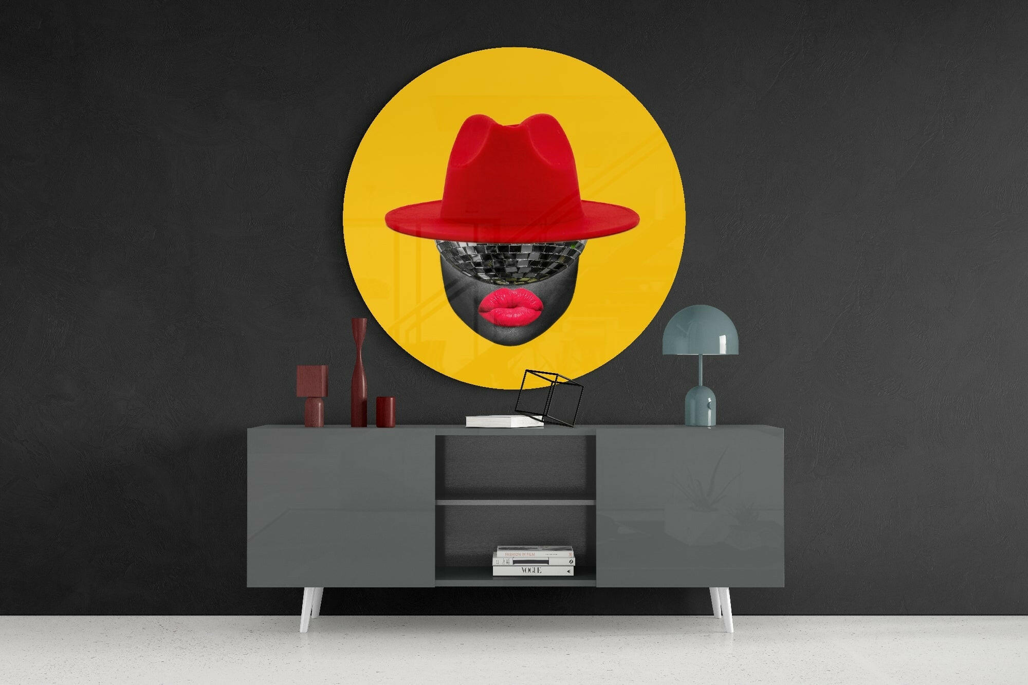 Red Hat Silhouette Glass Wall Art.