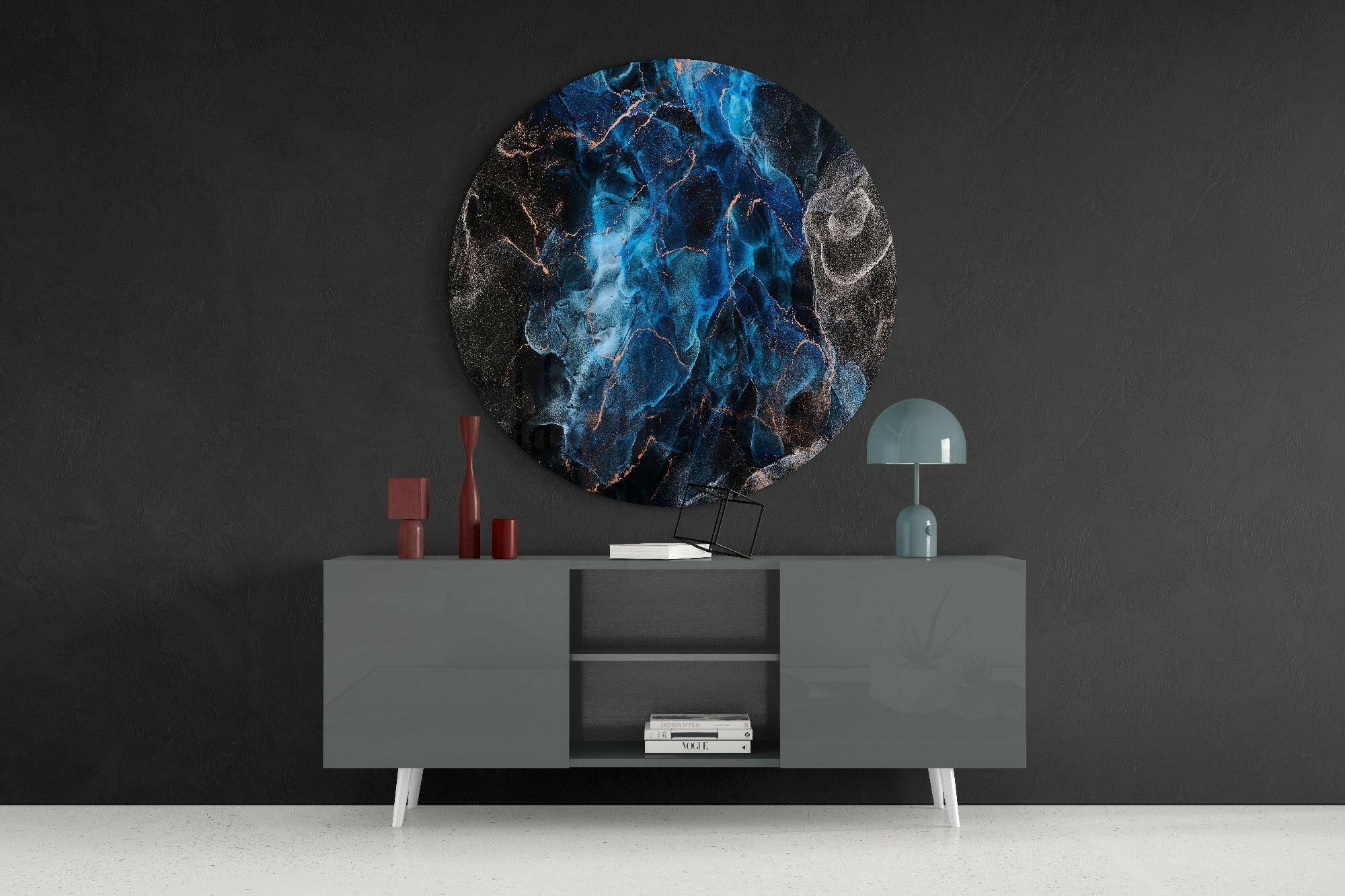 Blue Explosion Glass Wall Art.
