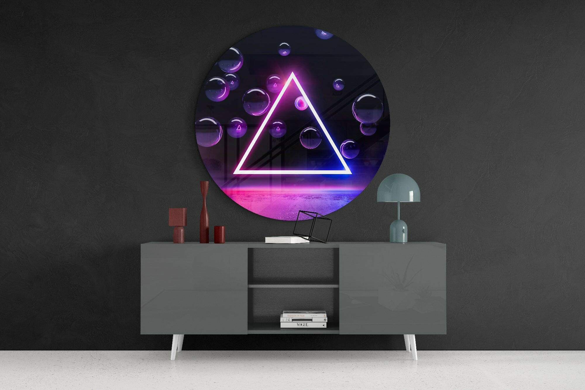 Neon Triangle Glass Wall Art.