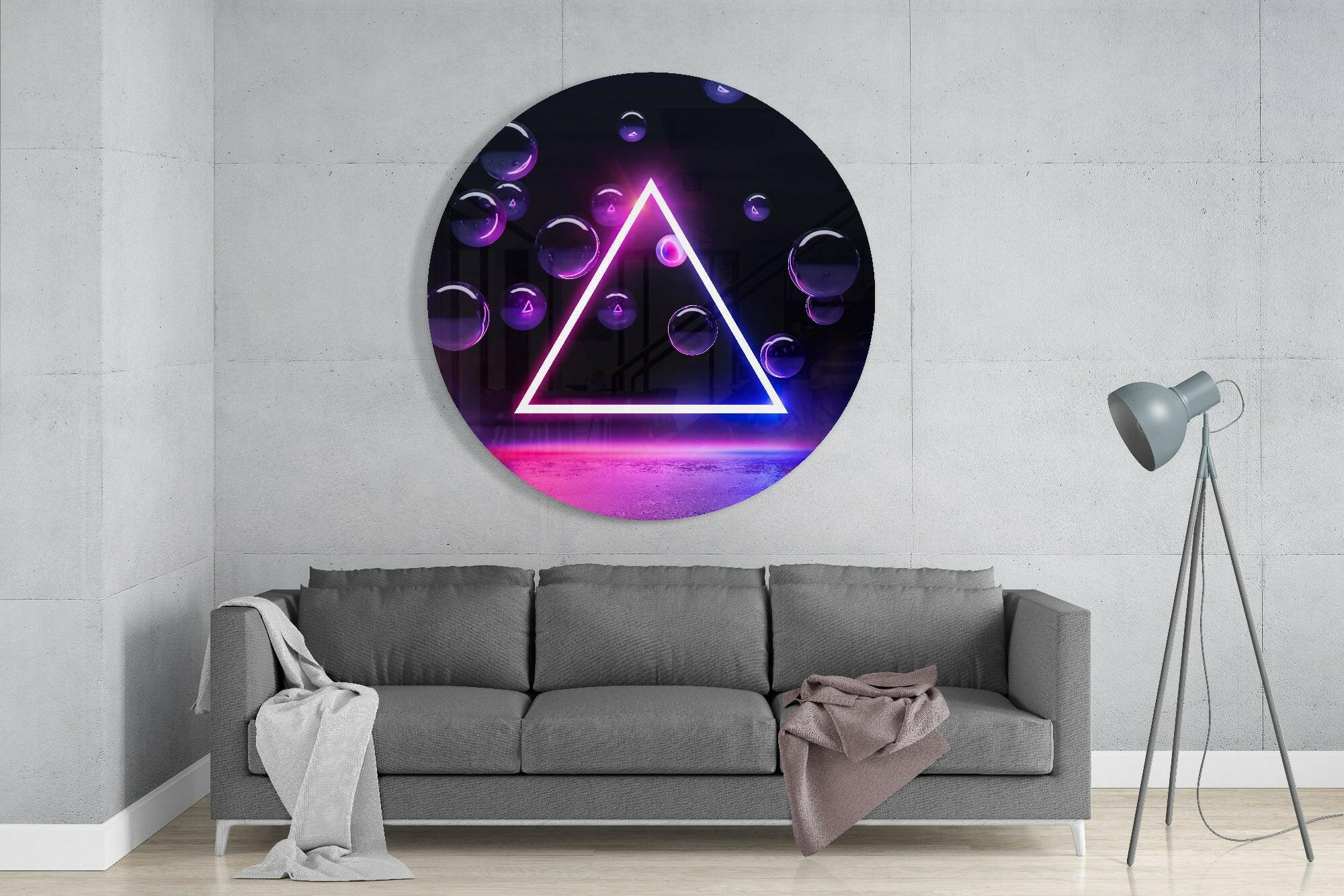 Neon Triangle Glass Wall Art.