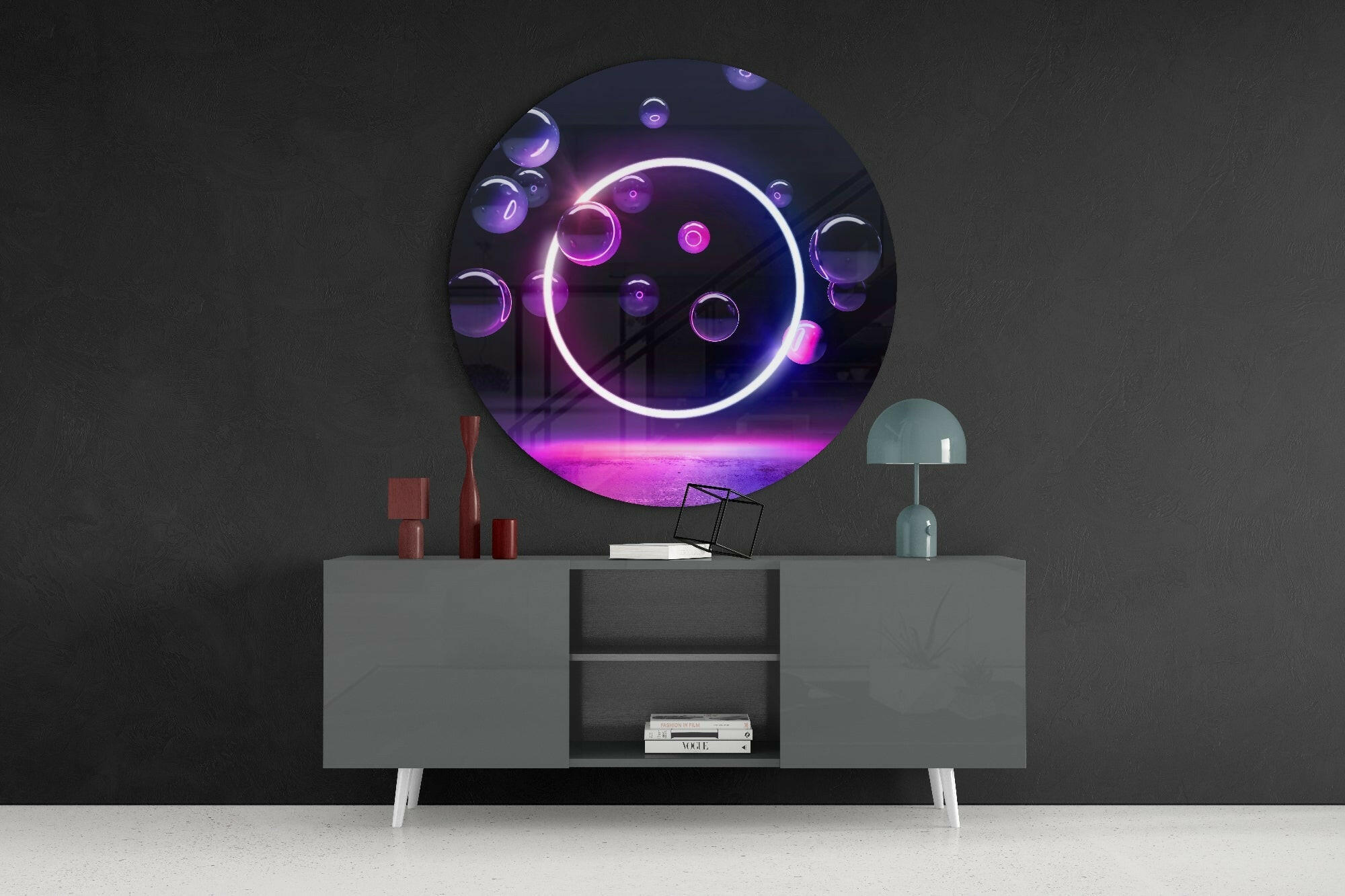 Neon Circle Glass Wall Art.