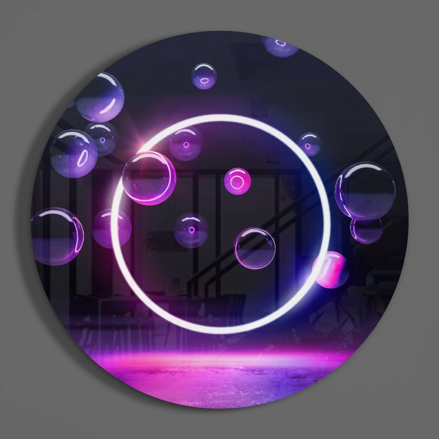 Neon Circle Glass Wall Art.