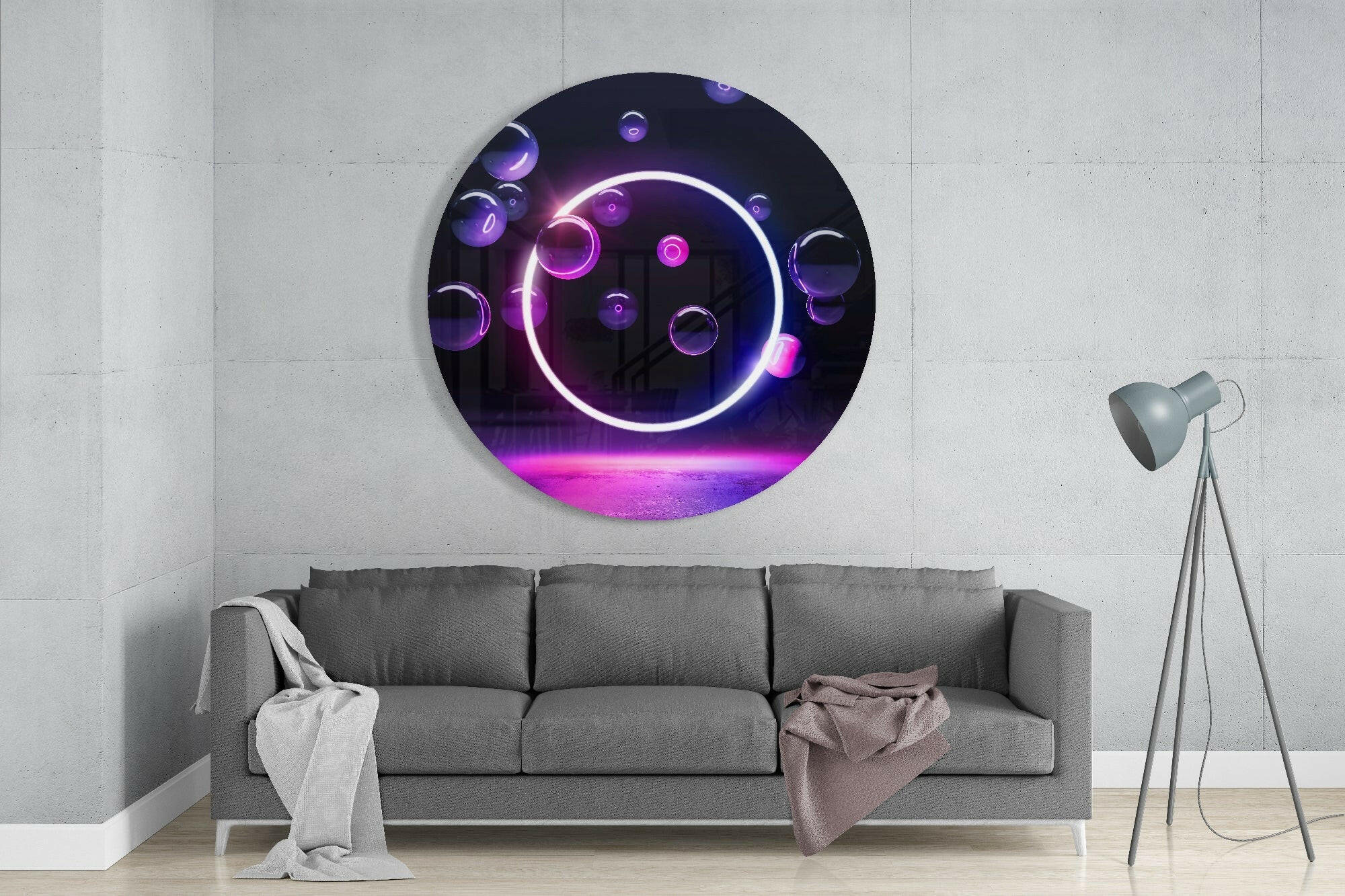 Neon Circle Glass Wall Art.