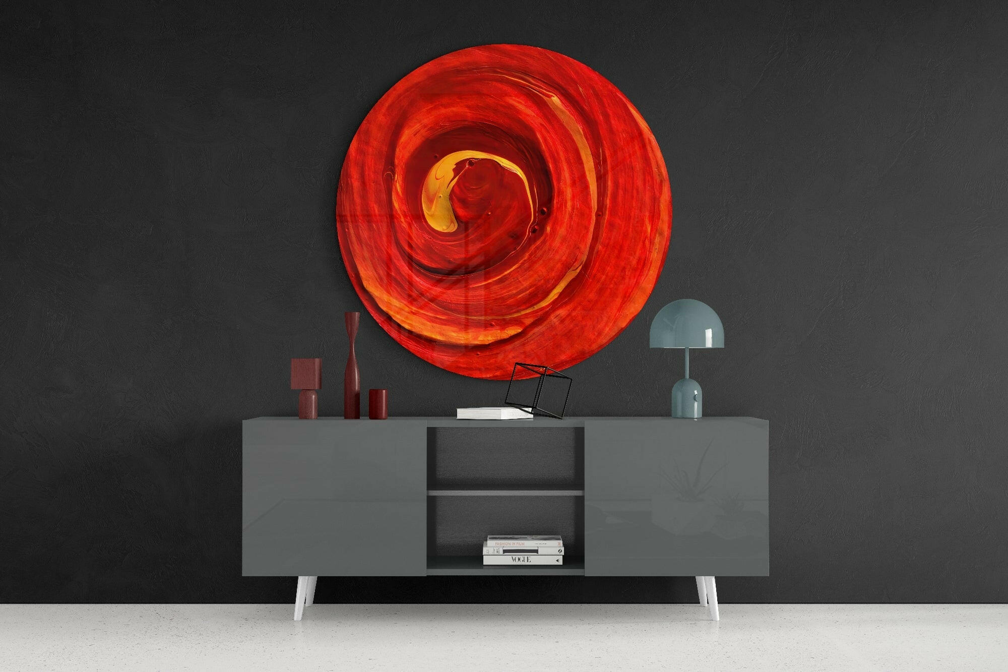 Red Cycle Glass Wall Art.