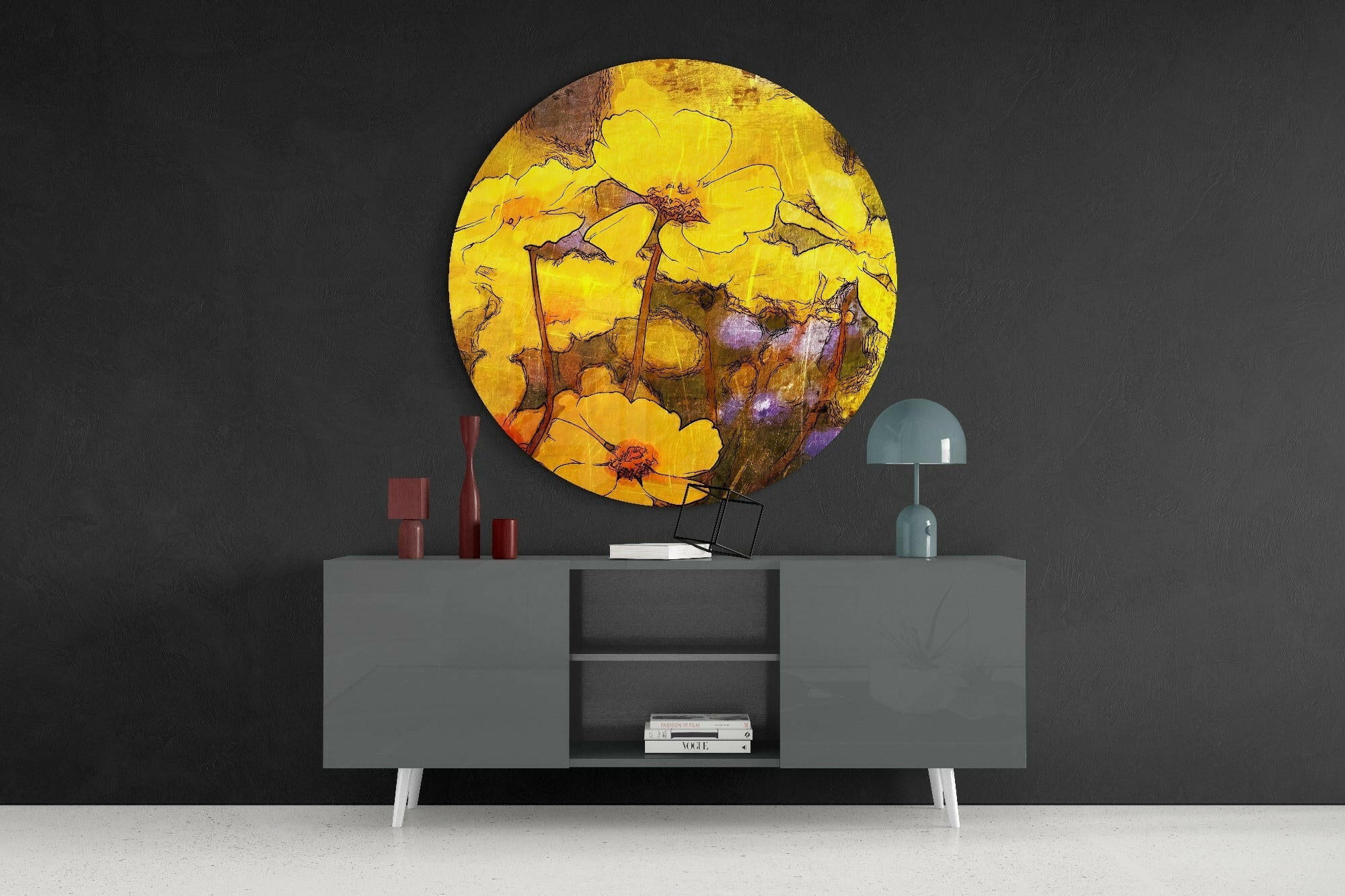 Yellow Flowers Glass Wall Art.