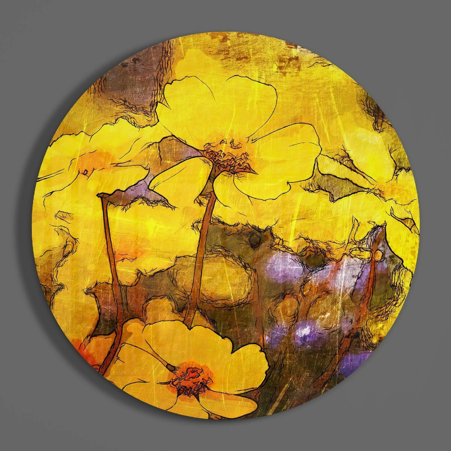 Yellow Flowers Glass Wall Art.