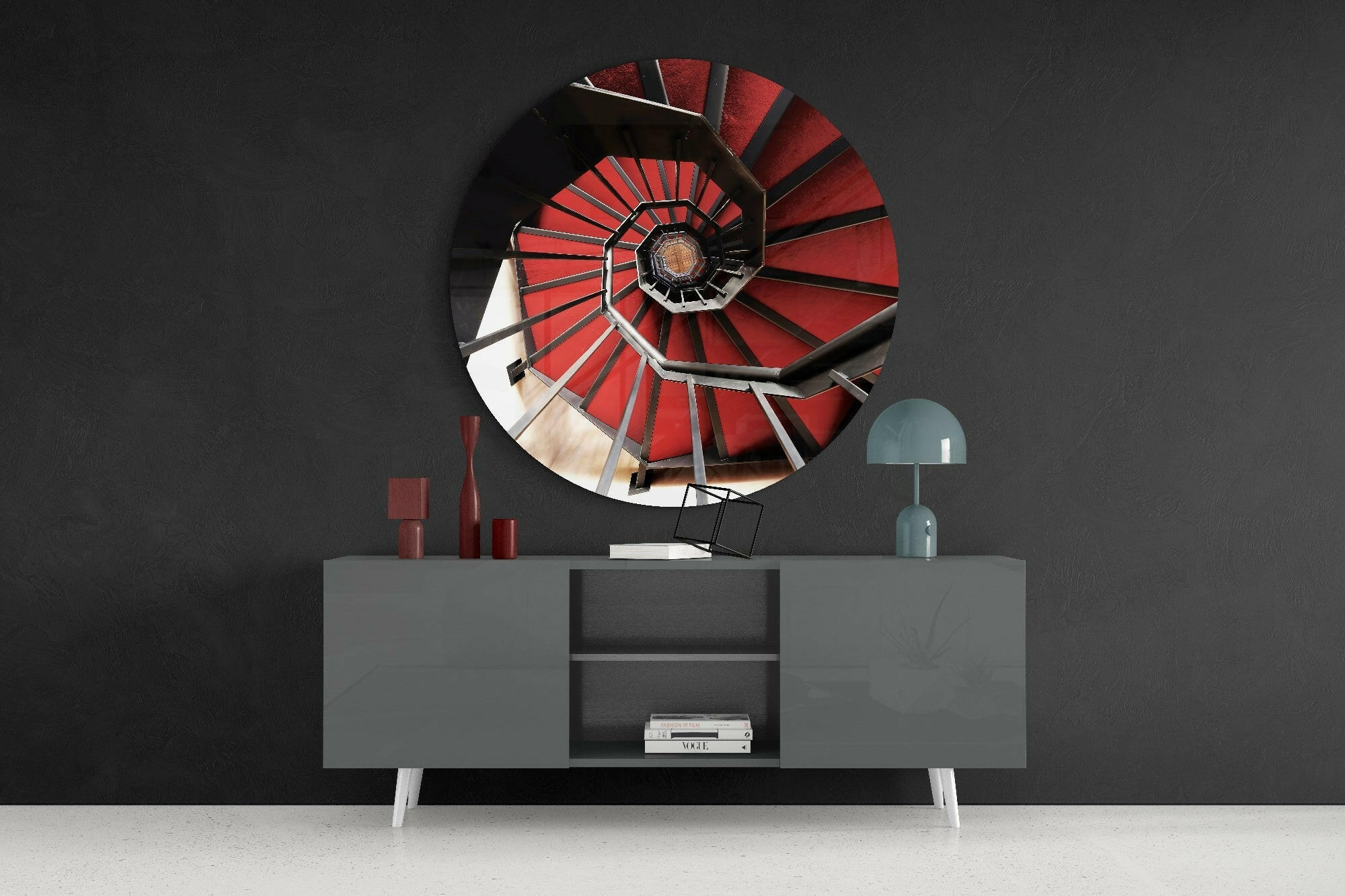 Red Stair Glass Wall Art.