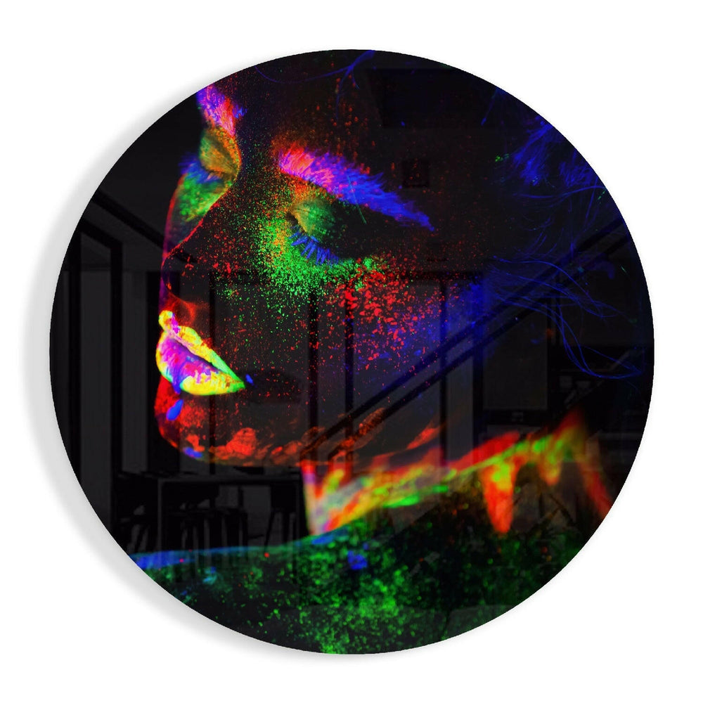 Neon Woman Glass Wall Art.