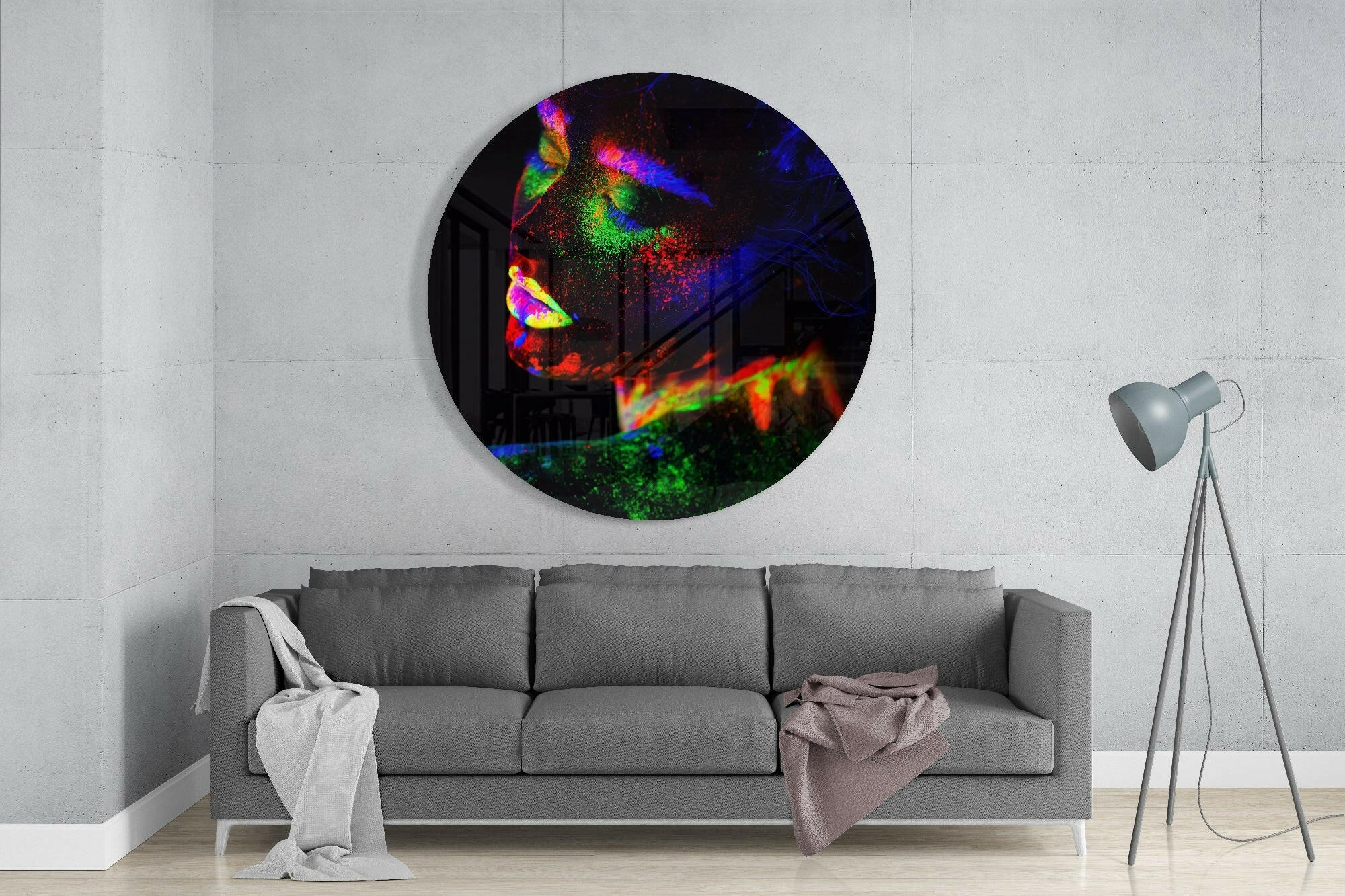 Neon Woman Glass Wall Art.