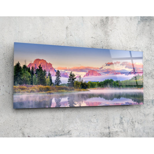 Foggy Mountain Glass Wall Art (36"x14").