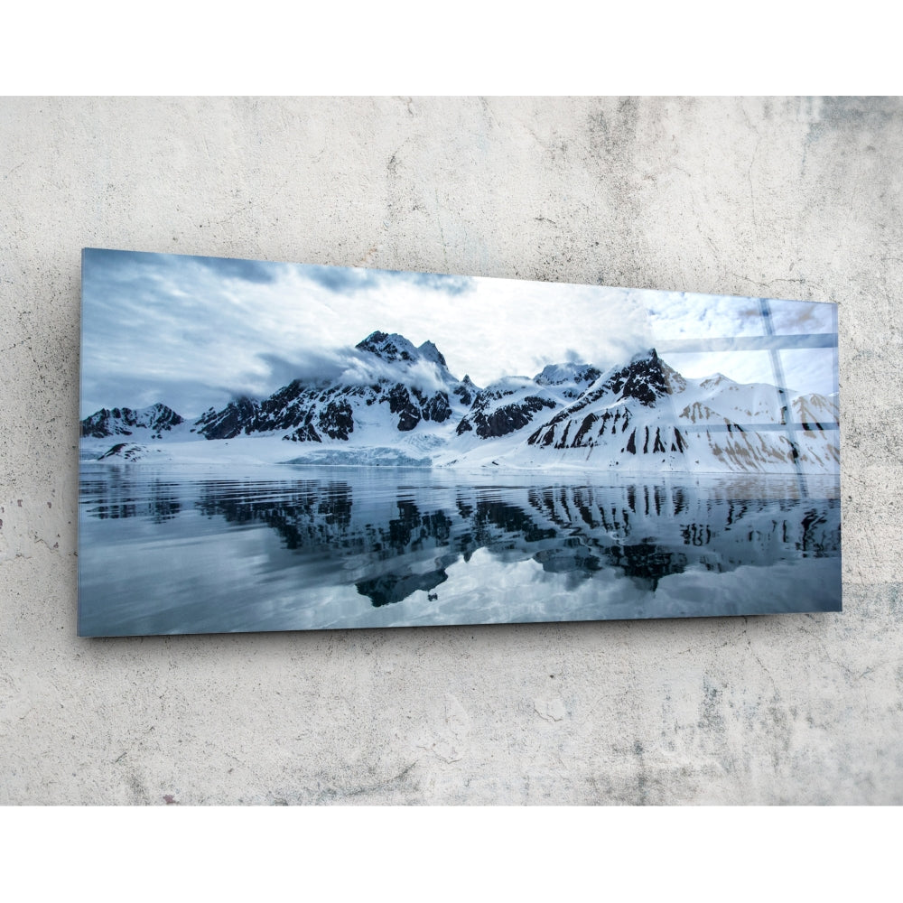 Snowy Mountain Glass Wall Art (36"x14")