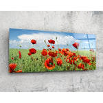 Poppy Flower Glass Wall Art (36"x14").